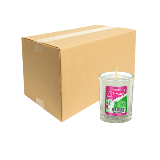 Imagen de Veladora mini (5.17cm de alto) en vaso de vidrio votivo liso Profina Farolito caja con 48 pzas
