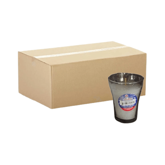 Imagen de Veladora mini en vaso de vidrio Luz Eterna Campanita caja con 12 pzas