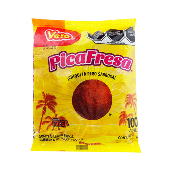 Imagen de Gomita sabor fresa cubierta de dulce picoso Vero PicaFresa 100 pzas (600g)