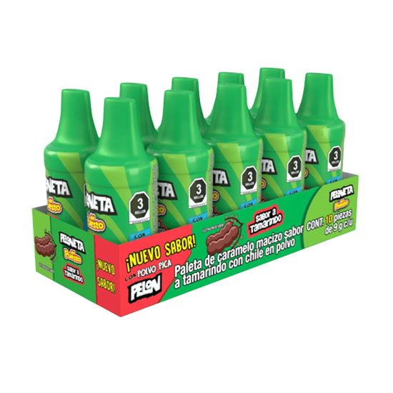Imagen de Paleta de caramelo sabor tamarindo con chile en polvo Peloneta del Puesto 10 pzas de 9g c/u (90g)