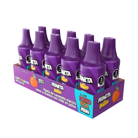 Imagen de Paleta de caramelo sabor chamoy con chile en polvo Peloneta del Puesto 10 pzas de 9g c/u (90g)