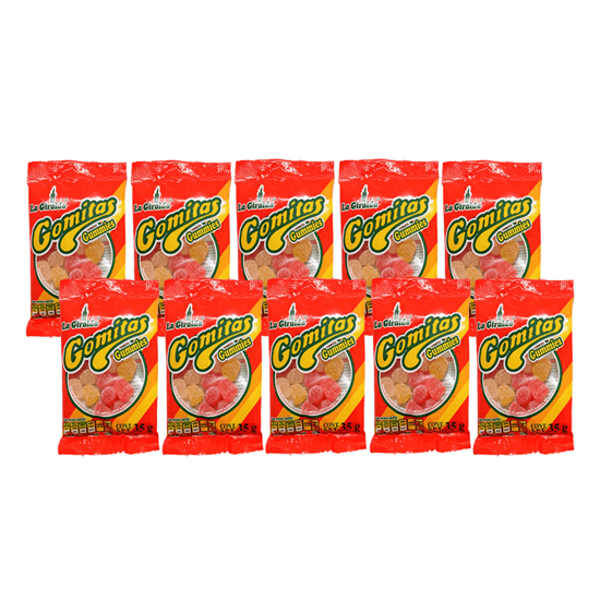 Imagen de Gomitas minis de sabores frutales La Giralda paquete con 10 pzas de 35g c/u (350g)