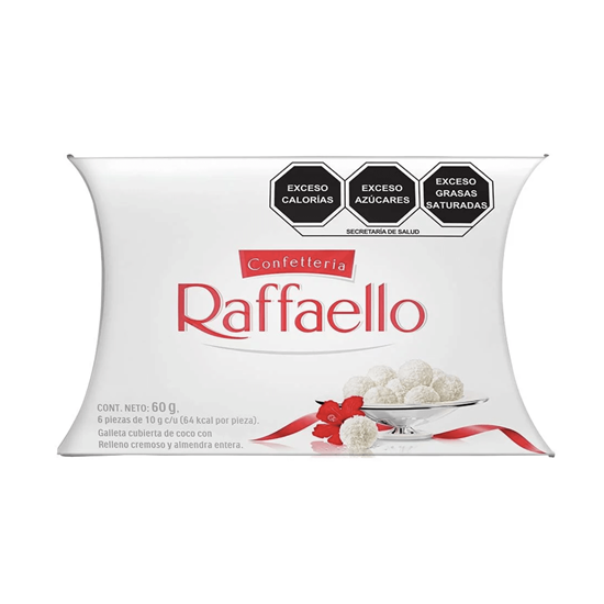 Imagen de Galleta cubierta de coco con relleno cremoso y almendra Ferrero Confettería Raffaello 6 pzas de 10g c/u (60g)