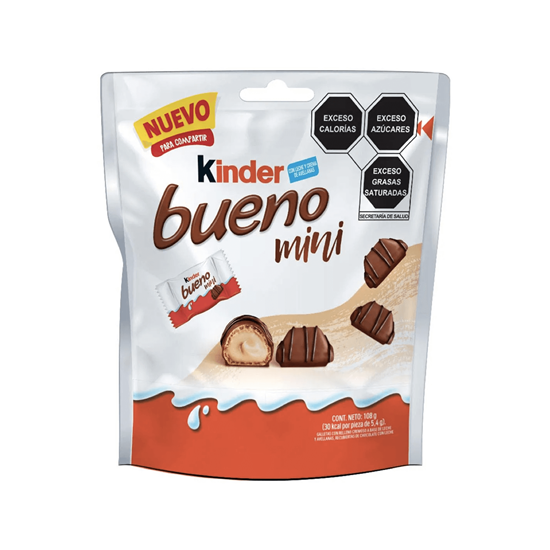 Imagen de Galletas con relleno cremoso de avellanas recubiertas de chocolate Kinder Bueno Mini 20 pzas de 5.4 c/u (108g)