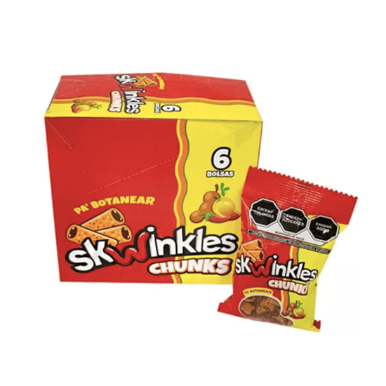 Imagen de Dulce enchilado sabor mango y tamarindo Skwinkles Chunks caja con 6 piezas de 45g c/u (270g)