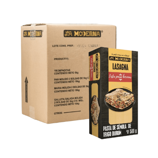 Imagen de Pasta de trigo La Moderna Lasagna lista para hornear caja con 12 pzas de 500g c/u