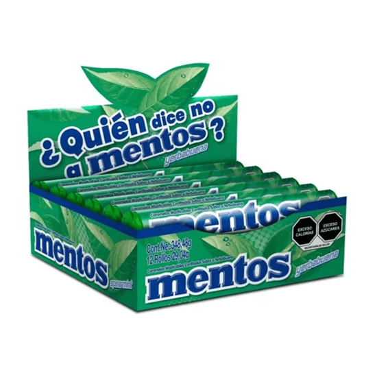 Imagen de Caramelos masticables confitados sabor yerbabuena Mentos 12 rollos de 29.04g c/u (348.48g)