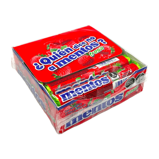 Imagen de Caramelos masticables confitados sabor fresa Mentos 12 rollos de 29.04g c/u (348.48g)