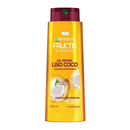Imagen de Shampoo fortificante sin parabenos para cabello seco y rebelde Garnier Fructis Oil Repair Liso Coco 650ml
