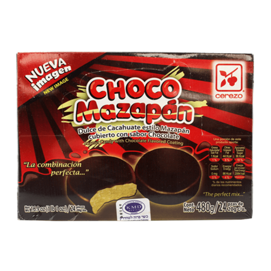 Imagen de Dulce de cacahuate cubierto con chocolate Cerezo Choco Mazapán 24 pzas de 20g c/u (480g)