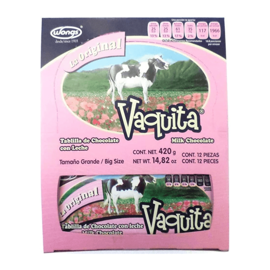 Imagen de Chocolate con leche Wongs Vaquita tablilla grande 12 pzas de 35g c/u (420g)