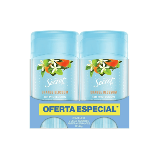 Imagen de Gel invisible antitranspirante Secret Orange Blossom 5X Fresh Defense 2 piezas de 45g c/u