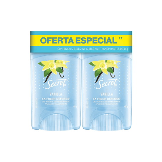 Imagen de Gel invisible antitranspirante Secret Vanilla 5X Fresh Defense 2 pzas de 45g c/u