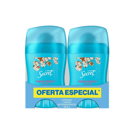 Imagen de Barra invisible antitranspirante Secret Powder Protect Cotton 4X Fresh Defense 2 pzas de 45g c/u