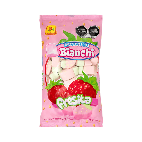 Imagen de Bombones bisabor fresa-vainilla De la Rosa Malvaviscos Bianchi Fresita 400g