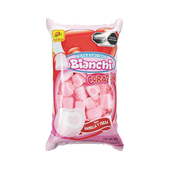 Imagen de Bombones sabor fresa y vainilla De la Rosa Malvaviscos Bianchi Corazón 400g