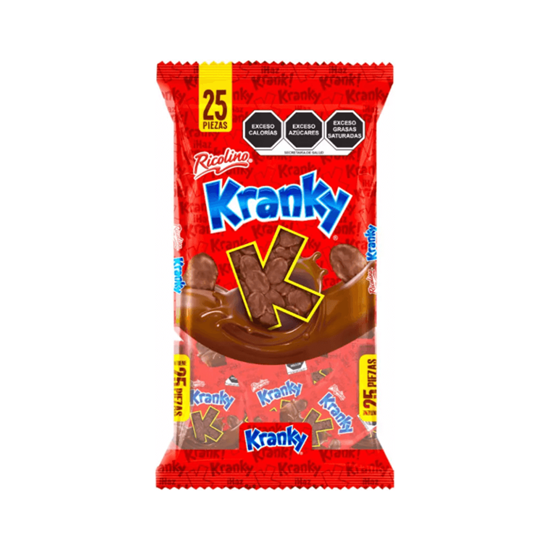 Imagen de Hojuela de maíz con chocolate Ricolino Kranky 25 pzas de 15g c/u (375g)