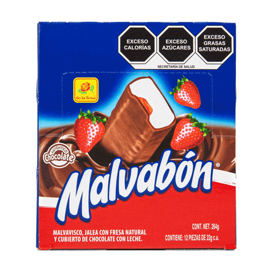 Imagen de Malvavisco con jalea de fresa cubierto con chocolate De la Rosa Malvabón 12 pzas de 22g c/u (264g)
