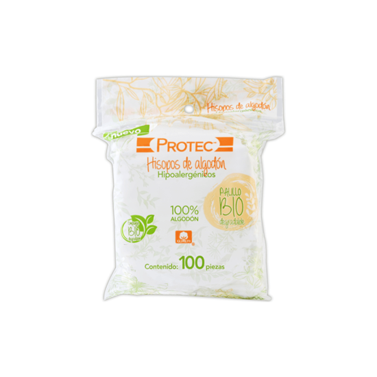 Imagen de Hisopos de algodón (cotonetes) hipoalergénicos palillo biodegradable Protec 150 pzas