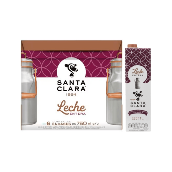 Imagen de Leche Santa Clara entera caja con 6 pzas de 1L c/u