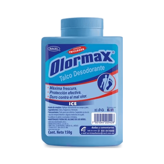Imagen de Talco desodorante con triclosán para pies Racel Olormax Ice 150g