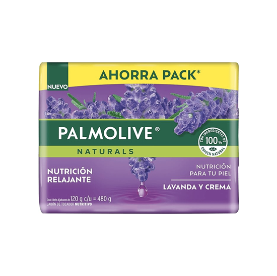 Imagen de Jabón de tocador lavanda y crema Palmolive Naturals Nutrición Relajante 4 pzas de 120g c/u (480g)