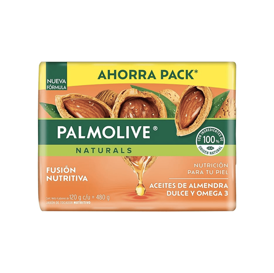 Imagen de Jabón de tocador aceites de almendra y omega 3 Palmolive Naturals Fusión Nutritiva 4 pzas de 120g c/u (480g)