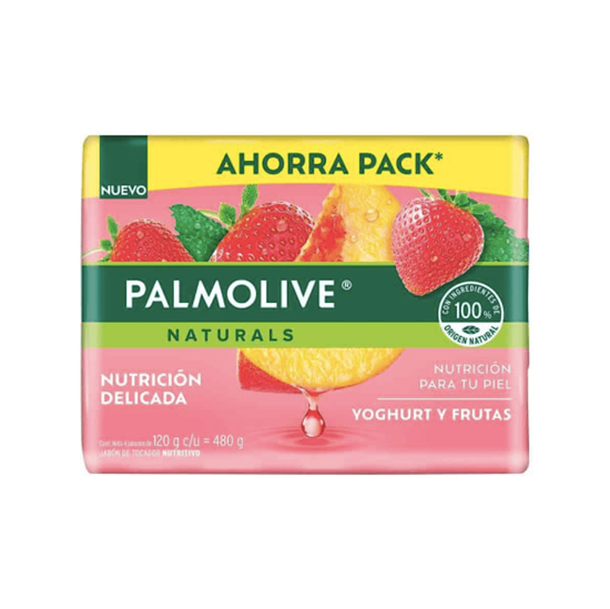 Imagen de Jabón de tocador yoghurt y frutas Palmolive Naturals Nutrición Delicada 4 pzas de 120g c/u (480g)