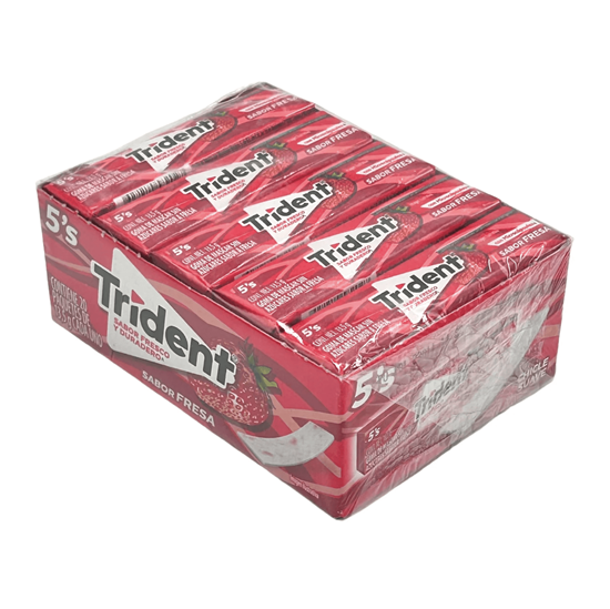 Imagen de Goma de mascar suave tipo americano sin azúcar sabor fresa Trident 5's 20 pzas de 13.5g c/u (270g)