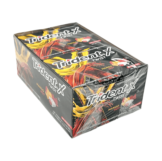 Imagen de Goma de mascar sin azúcar con centro líquido sabor mango y chamoy Trident X Twist Mango Hot 10 pzas de 13.3g c/u (133g)
