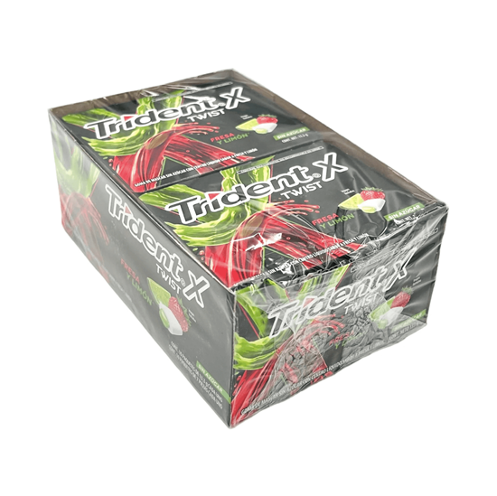 Imagen de Goma de mascar sin azúcar con centro líquido sabor fresa y limón Trident X Twist 10 pzas de 13.3g c/u (133g)