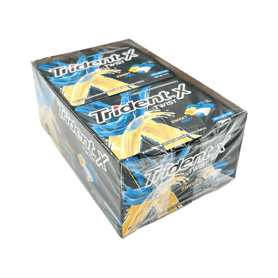 Imagen de Goma de mascar sin azúcar con centro líquido sabor menta y vainilla Trident X Twist Sweet Mint 10 pzas de 13.3g c/u (133g)