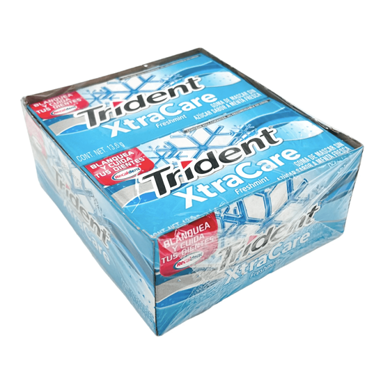 Imagen de Goma de mascar sin azúcar sabor menta fresca Trident XtraCare Freshmint 12 pzas de 16.32g c/u (195.84g)