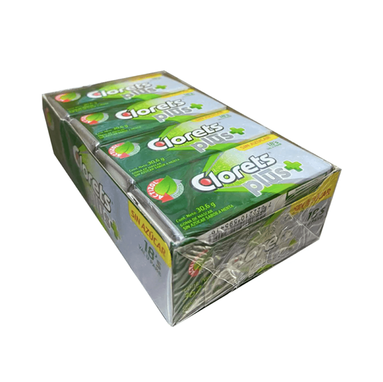 Imagen de Goma de mascar sin azúcar sabor menta Clorets Plus+ 18's Val-U-Pak 12 pzas de 30.6g c/u (367.2g)