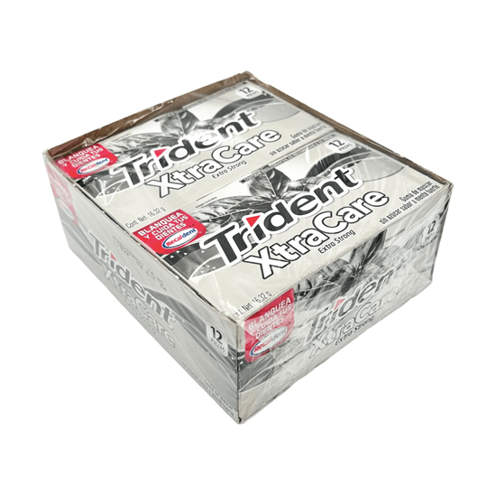 Imagen de Goma de mascar sin azúcar sabor menta fuerte Trident XtraCare Extra Strong 12 pzas de 16.32g c/u (195.84g)