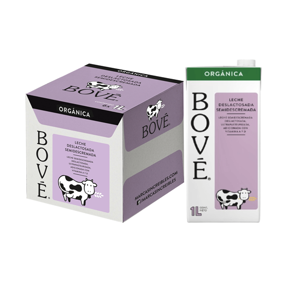 Imagen de Leche deslactosada semidescremada orgánica Bové Tetra Pak caja con 6 pzas de 1L c/u