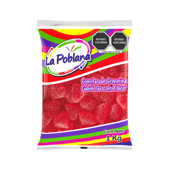 Imagen de Gomitas en forma de corazón sabor fresa cubiertas con azúcar La Poblana 1kg