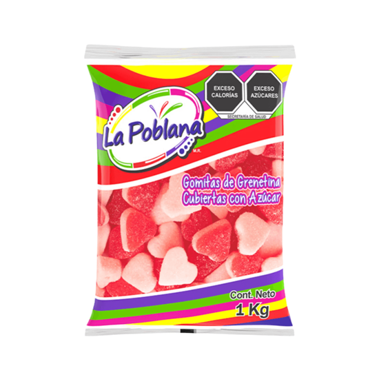 Imagen de Gomitas en forma de corazón sabor fresa y yoghurt cubiertas con azúcar La Poblana 1kg
