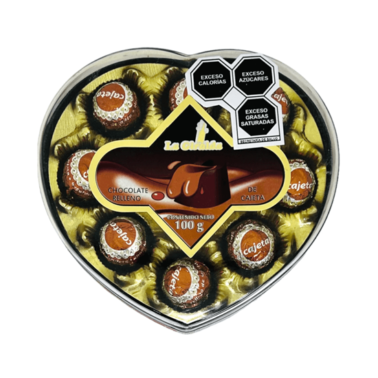 Imagen de Chocolate relleno de cajeta La Giralda caja acrílico corazón 100g