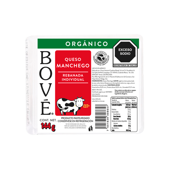 Imagen de Queso manchego orgánico rebanada individual Bové 144g