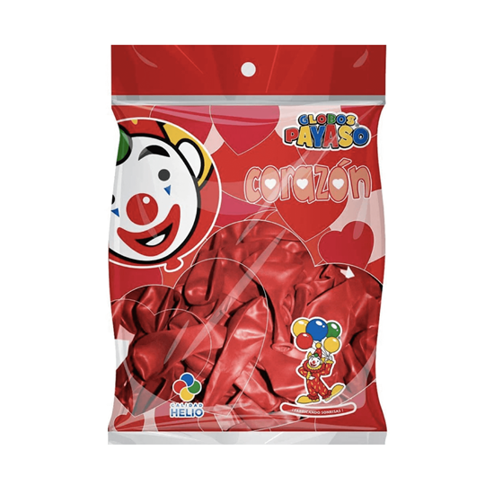 Imagen de Globos de látex en forma de corazón color rojo cereza H-10 (10"/25cm) Globos Payaso Corazón 50 pzas