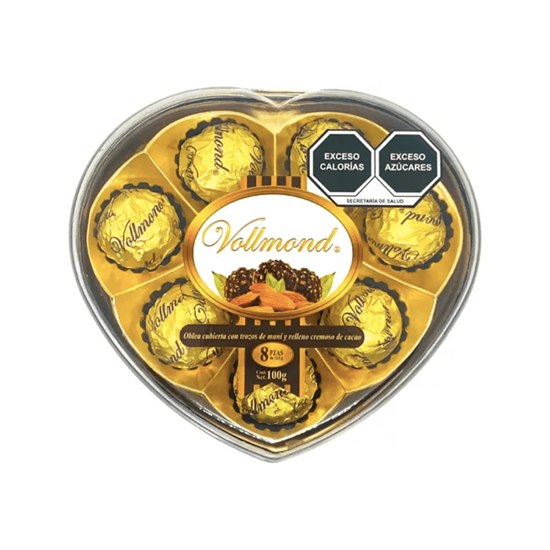 Imagen de Chocolates con maní y relleno cremoso Vollmond caja corazón acrílico 8 pzas (100g)