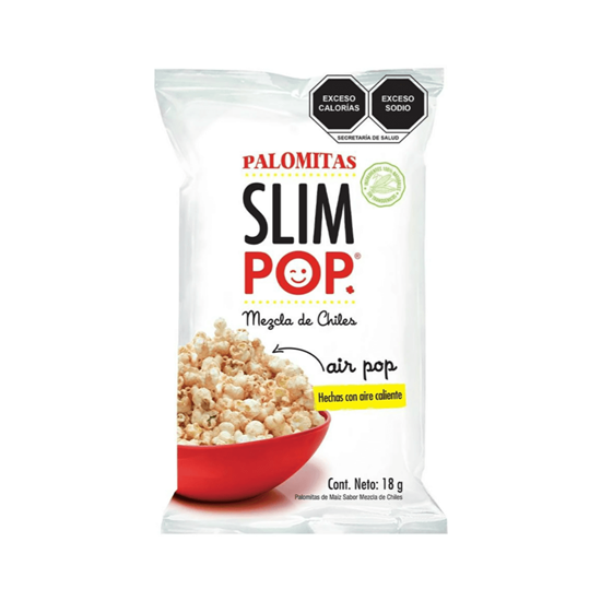 Imagen de Palomitas de maíz hechas con aire caliente sabor mezcla de chiles Slim Pop 18g