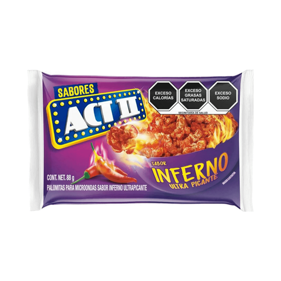 Imagen de Palomitas de maíz para microondas sabor inferno ultrapicante ACT II caja con 15 sobres de 88 g c/u (1,320g)