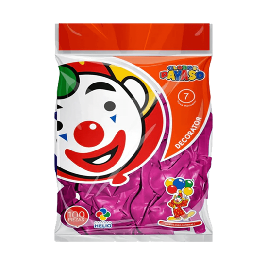 Imagen de Globos de látex calidad helio color fucsia no.7 Globos Payaso Decorator 100 pzas