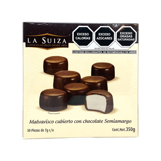 Imagen de Malvavisco cubierto con chocolate semiamargo La Suiza 50 pzas de 7g c/u (350g)