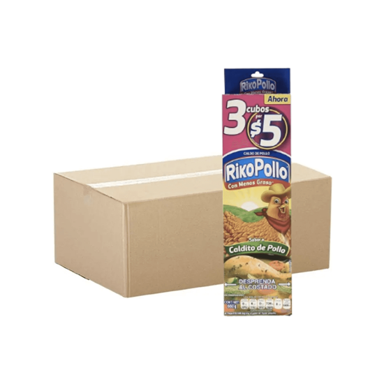 Imagen de Caldo de pollo concentrado Riko Pollo caja con 8 exhibidores de 20 pzas y 660g c/u