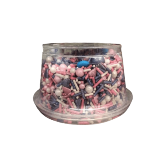 Imagen de Surtido de granillo decorativo para repostería A'Chocolart San Valentín (perlas, granillo y corazones rosas, blancos y morados) 100g