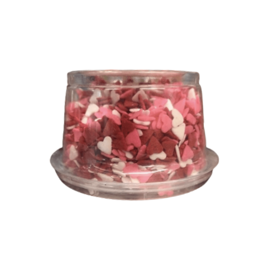 Imagen de Confetti/granillo decorativo para repostería A'Chocolart San Valentín (corazones rosas, blancos y rojos) 100g