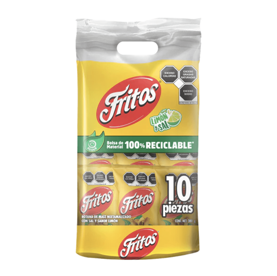 Imagen de Botana de maíz Fritos sabor limón y sal bolsa con 10 pzas de 38g c/u (380g)